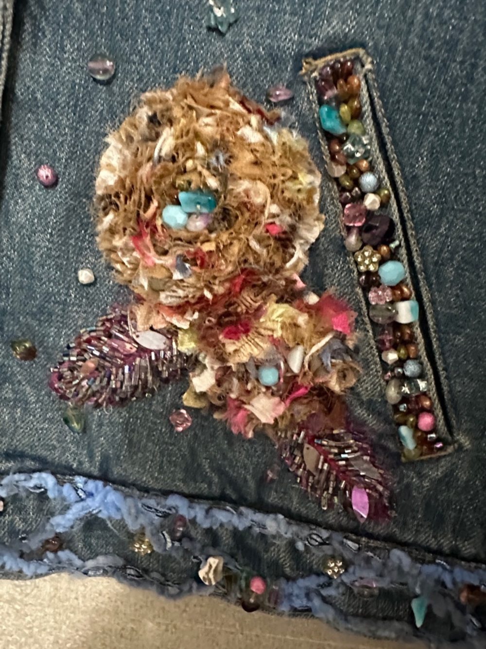 Mary Frances Blue Denim Jacket with Turquoise and Multicolor Embellishments - Picture 6 of 13